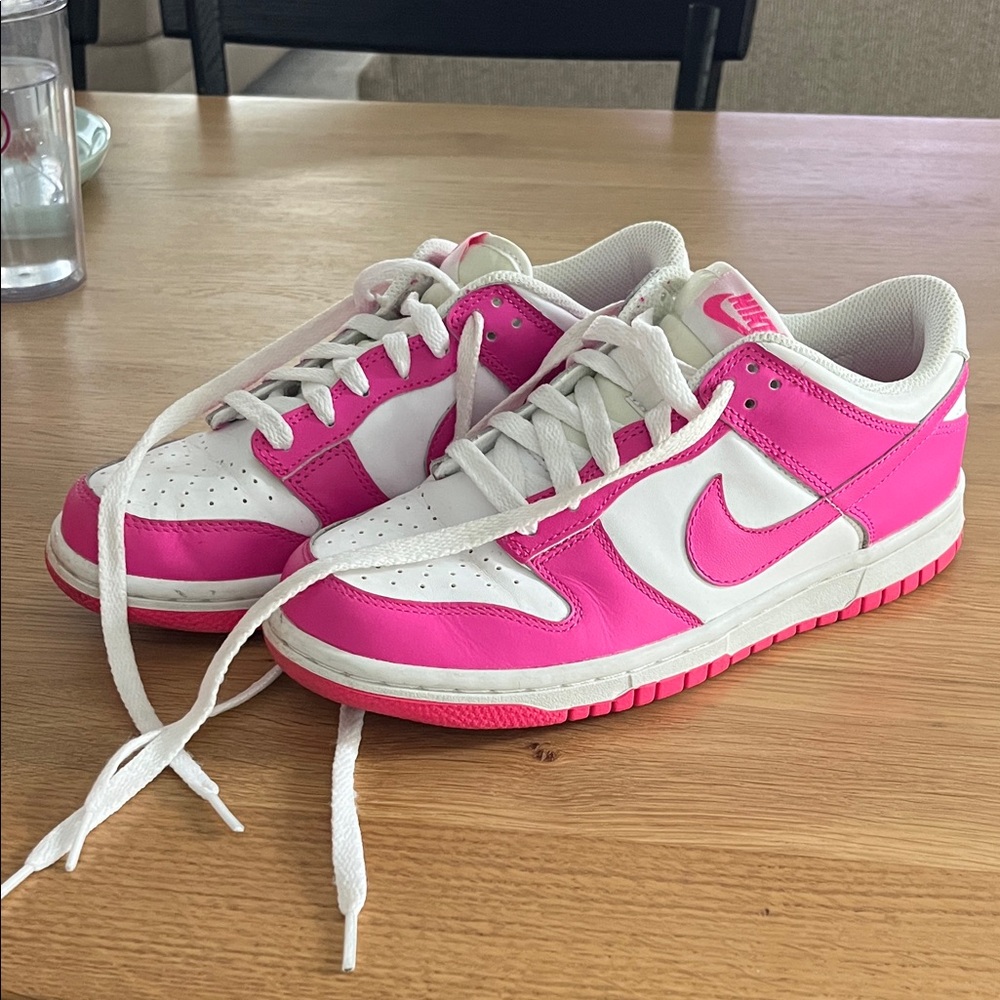 Nike Vibrant Pink and White Low-Top Dunks